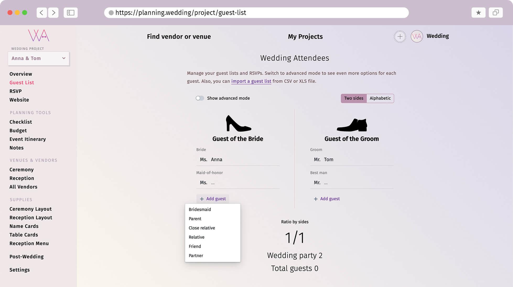 Screenshot of interface how manage guests