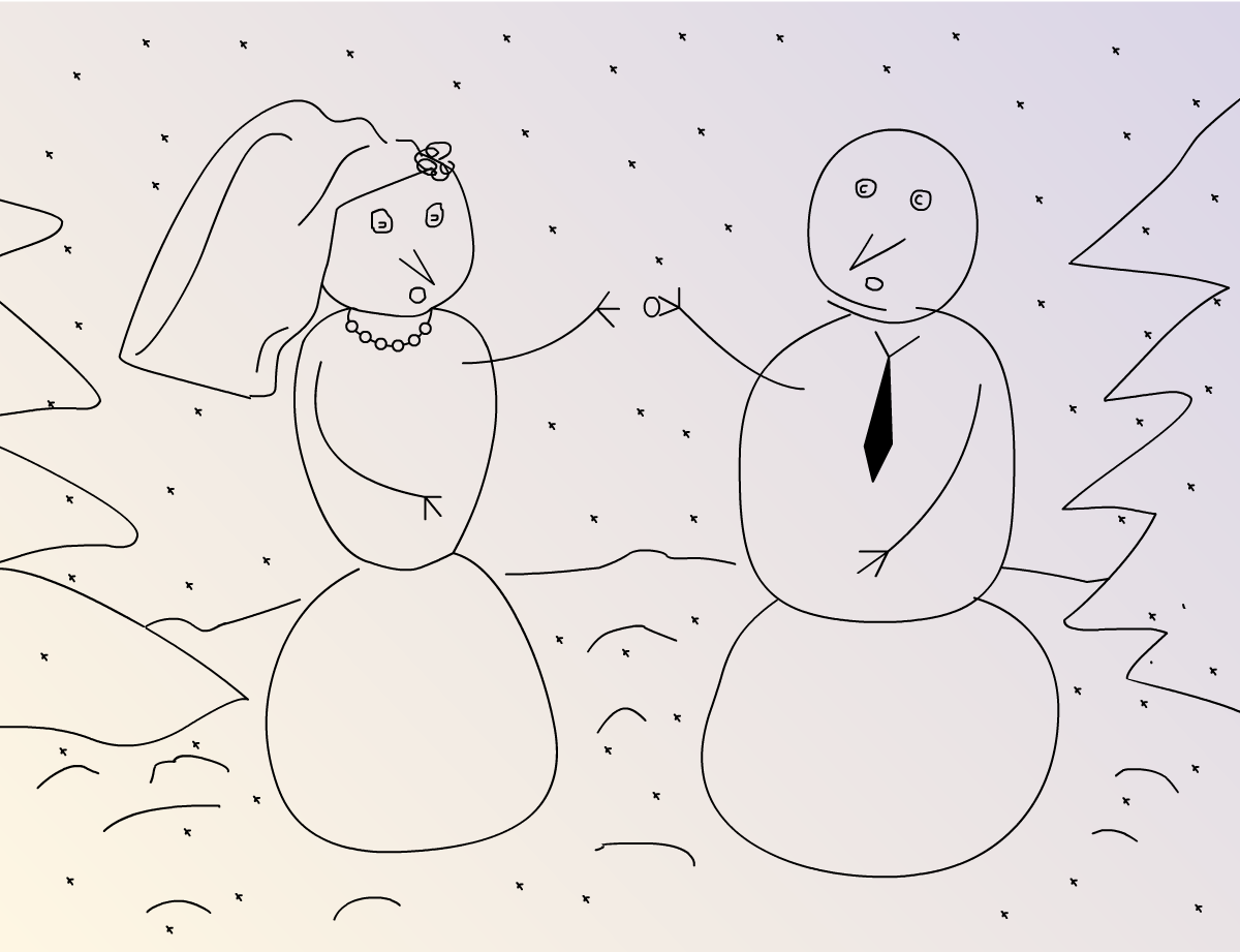 Illustration snow woman and man on the wedding