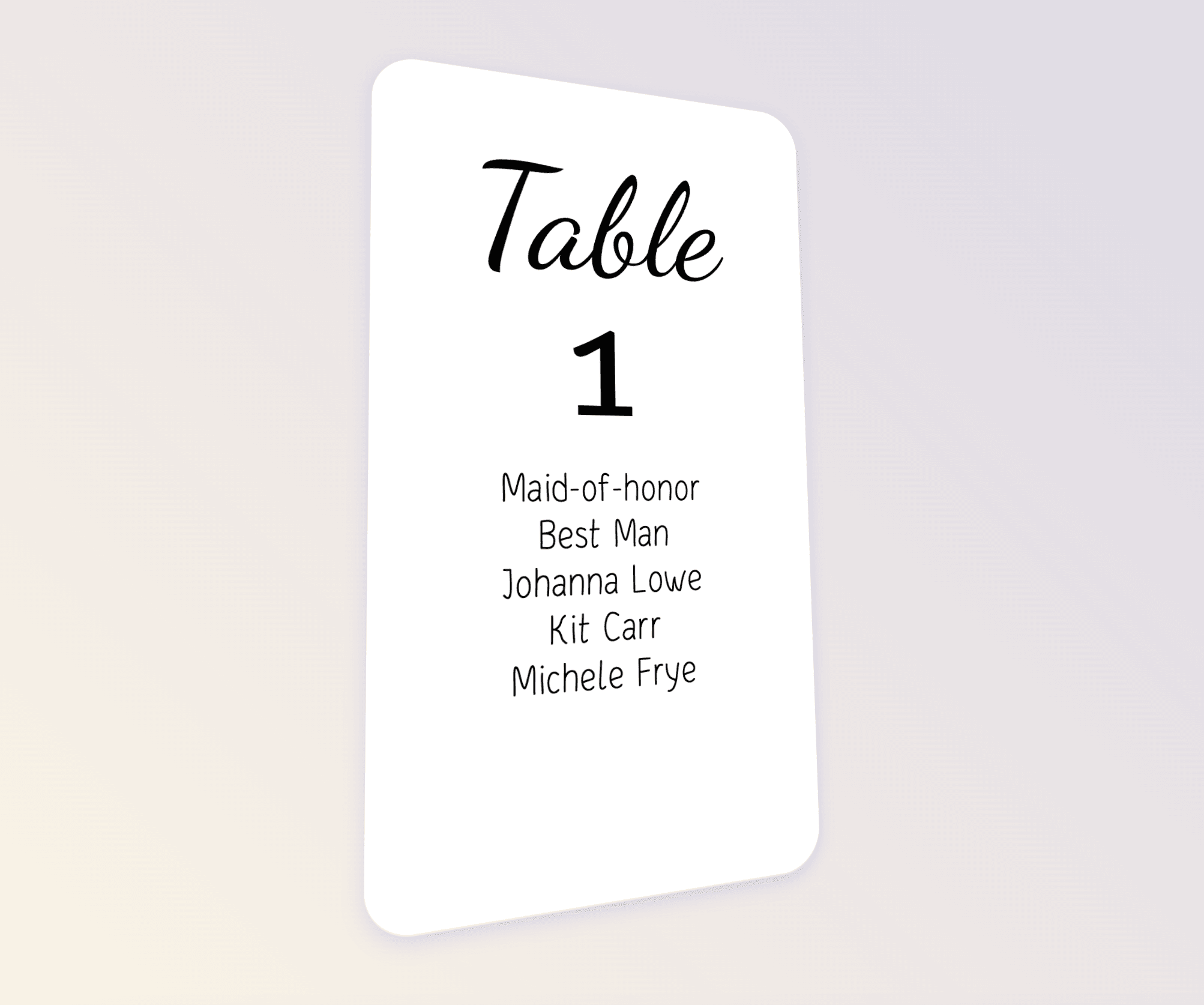 Exemplo de cartões de lugares nas mesas